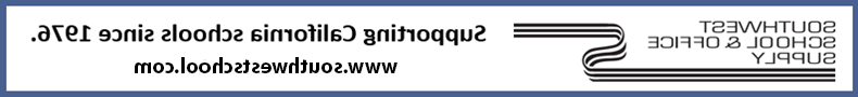 Southwest School & Office Supply banner stating "Supporting California schools since 1976" with their logo and website link: www.southwestschool.com.